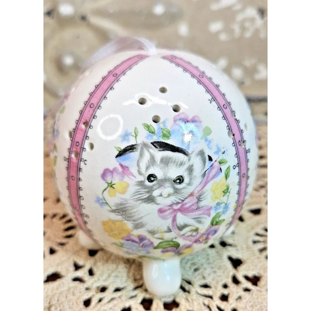 Hanging Cat Kitten Footed Potpourri Ball Ornament Hand Painted